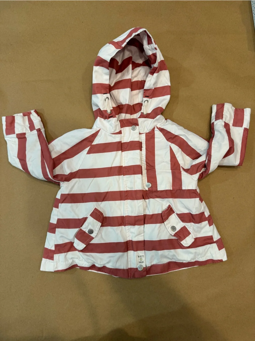 Zara babygirl striped Hooded Jacket in dusty red/pink and White
